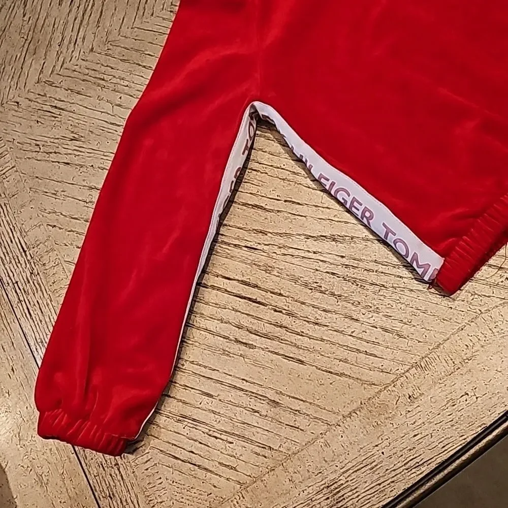 Red Hooded velour sweater size M girls 8/10